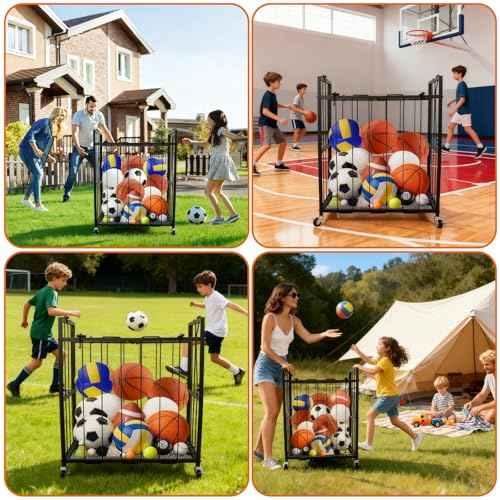 moniko Basketball Storage Rack ? Heavy Duty Sports Ball Organizer for Garage, Home, or Gym ? Holds 6-12 Basketballs/Soccer Balls ? Wall-Mounted or Freestanding Metal Rack