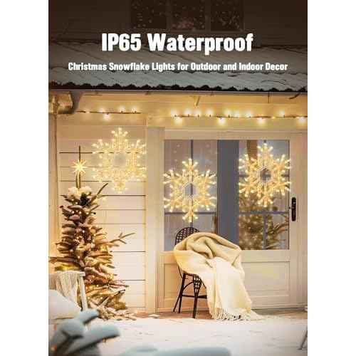 Brightown Christmas Snowflake Lights Outdoor, 72 LED 20" Folding Big Snowflake Hanging Light, Waterproof Christmas Decorations Window Lights for Indoor House Porch Eave Rooftop Pergola, Warm White