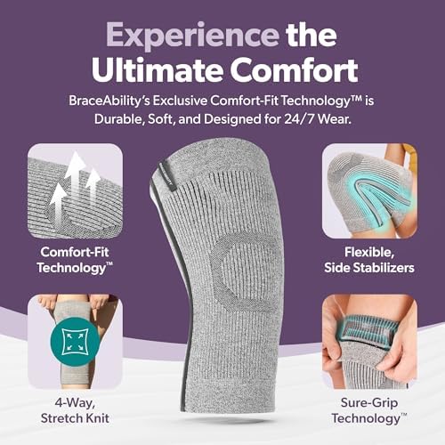 BraceAbility Knee Compression Sleeve - Knit Knee Pain Brace for Men and Women, Arthritis Relief, Meniscus Tear, Running, Workout, Sports, Swelling, Athletic Support for Joint Stability (XS/S Gray)