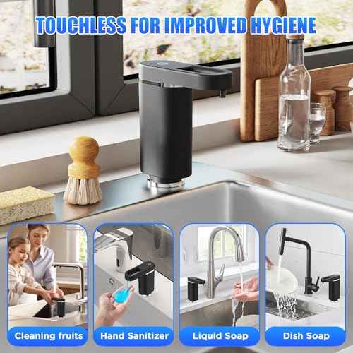Automatic Dish Soap Dispenser for Kitchen Sink, Touchless Electric Sink Soap Pump, Leak-Proof & Universal Fit, 35" No-Spill Tube Kit, Easy Install & Sleek for Kitchen Bathroom (Black)