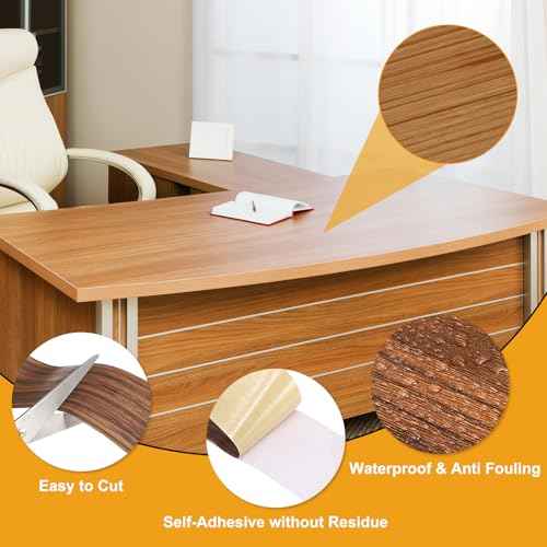 HARFINGTON Wood Grain Repair Tape 4 Inch x 33ft Self Adhesive Repair Patch Tape Simulated Wooden Floor Tapes with Plastic Scraper for Tables Doors Windows Furniture, Brown Wood