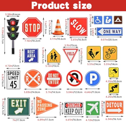 Road Signs Room Decor, 25 Pieces Traffic Sign Wall Stickers, Street Transportation Decals for Kids Bedroom Classroom Playroom Nursery Decoration