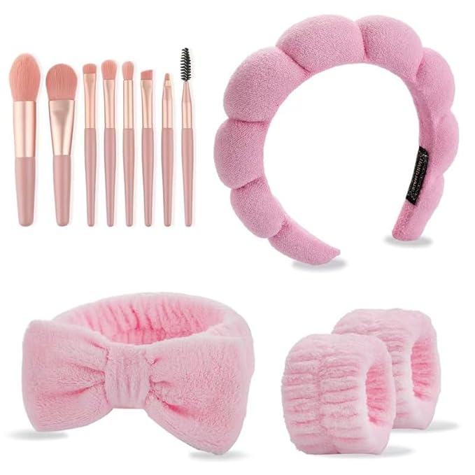 CAZYTOYZ Sponge Spa Headbands for Women Wristband Set Puffy Makeup Brush Headband Set for Washing Face Soft Towel Skin Care Head Band Cute Hair Band Shower