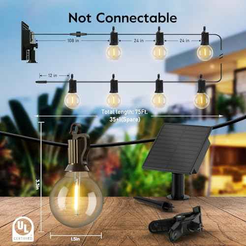 Minetom 75FT Solar String Lights Outdoor with Cable Ties and Hooks, Commercial Waterproof Solar Powered Patio Lights with 35 LED Shatterproof Bulbs, Hanging Light for Outside Backyard Garden Decor