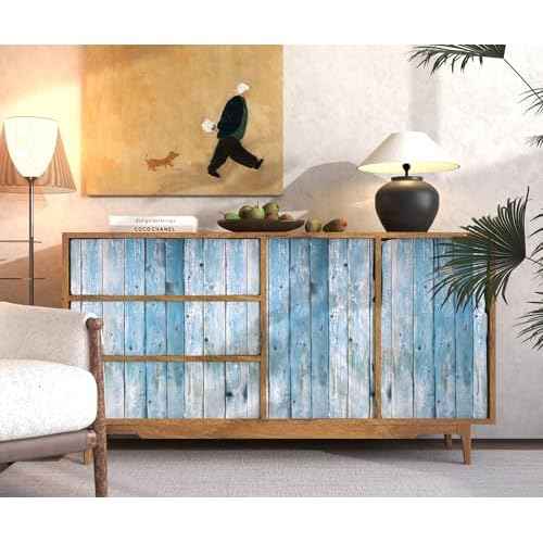 Blue Distressed Wood Wallpaper Vintage 17.3"x78.8" Blue Wood Wallpapers Rustic Wood Grain Contact Paper Peel and Stick Wallpaper Wood Plank Film Self Adhesive Removable Wall Paper Shiplap for Cabinets