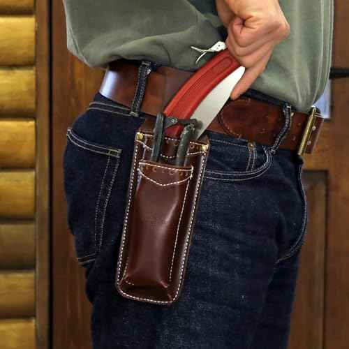 Tourbon Leather Garden Pruning Shears Folding Saw Double Holster Gardening Florist Pouch Multipurpose Tool Holder for Belt, Brown