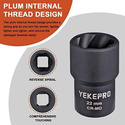 16PCS Bolt Extractor Set, 1/2" Drive Impact Twist Socket Set, Stripped Bolt Extractor for Removing Damaged, Frozen, Rusted, Rounded-Off Bolts, Nuts & Screws, Cr-Mo Steel