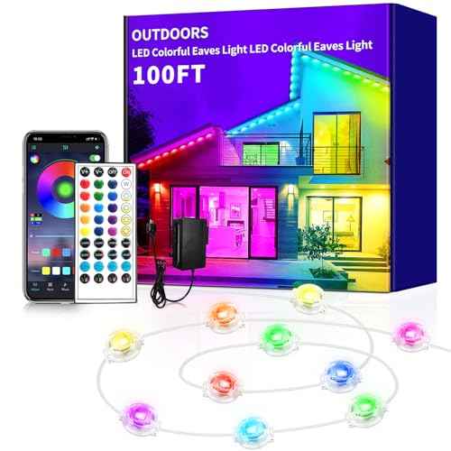 100ft Permanent Outdoor Light,RGB Eaves Lights with App Control Remote,DIY IP67 Waterproof Under Eave Lighting,Outside led Lights for Christmas,Garden,House Decorations