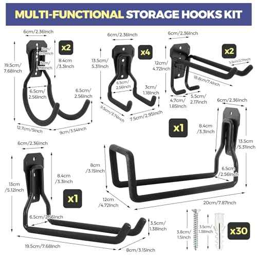Heavy Duty Garage Hooks, 10 Pack Multi-Functional Garage Tool Organizer Hooks with Non-Slip Coating, Wall Mount Storage Hooks for Garage, Shed, Kitchen, Holds up to 55LBS
