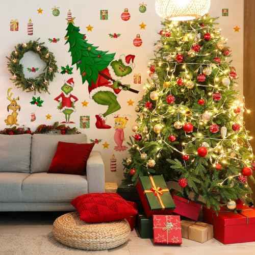 33.85 x 33.18 Inch Christmas Wall Decals Christmas Tree Wall Stickers Removable Christmas Window Decal Sticker Decor for Holiday Living Room Bedroom Decorations