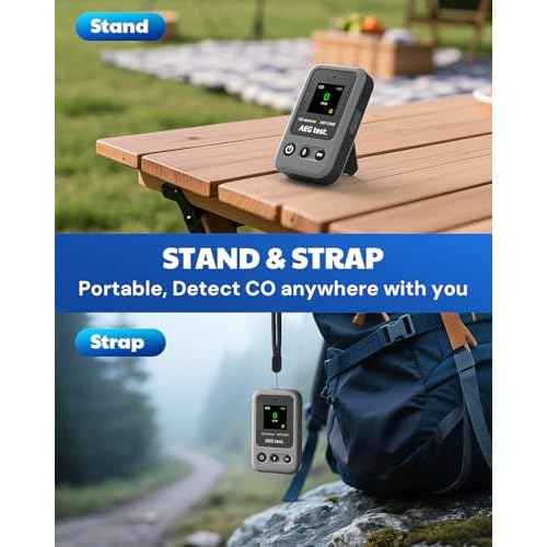 AGT-2309 Portable Carbon Monoxide Detector, Rechargeable Mini CO Monitor, 15-Day Standby with Lanyard for Travel & Camping, Handheld CO Meter with Audible & Visual Alerts, 0-1000ppm - Gray
