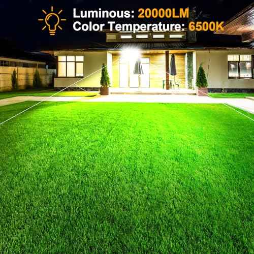 200W LED Flood Lights with Plug, Outdoor Security Lights Wall Fixtures 6500K 20000LM Illumination, IP66 Waterproof White Lighting Projects for Ball Ground, Parking Lot, Pathway, Yard (2 Pack)
