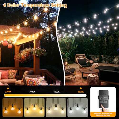 Outdoor String Lights, 100FT 4-Color LED Patio Lights with 50 Shatterproof G40 Globe Bulbs, Waterproof Hanging Lights for Outside, Backyard, Porch, Balcony, Gazebo, 2700K/3000K/4000K/6000K