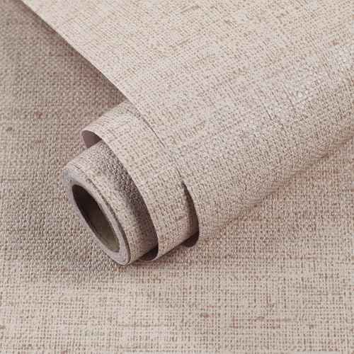 Beige Grasscloth Wallpaper Peel and Stick Contact Paper 15.75inchx118.11inch Self-Adhesive Removable Wallpaper Thicker Waterproof Fabric Textured Wall Paper for Bedroom Cabinets Covering