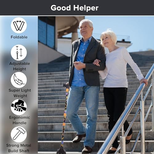 LIXIANG Walking Cane for Women for Stability Seniors Balance Folding Foldable Canes for Men Heavy Duty Adjustable Travel Collapsible Fashionable Fancy Decorative Unique Cool Cane