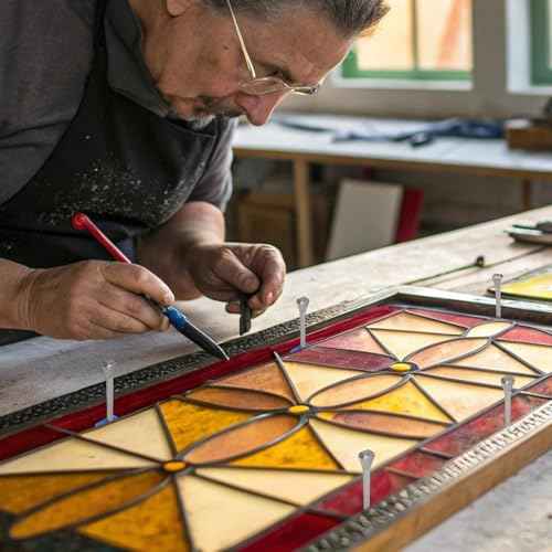Zonon 150 Pcs Stained Glass Making Tool Set 100 Horseshoe Nails and 50 Glass Stop Blocks for Making Stained Panels