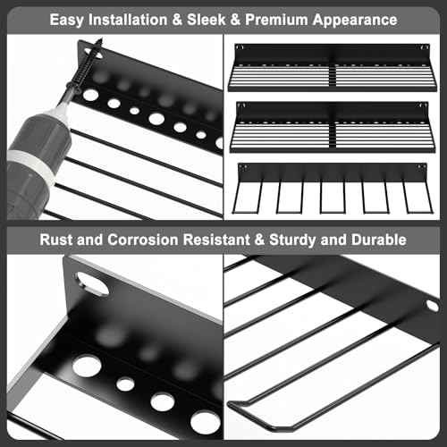 3 Pack Power Tool Organizer Wall Mount, Garage Wall Organizer, Heavy Duty Iron Garage Storage Rack with 4 Drill Holders, Hooks, Screwdriver & Tool Battery Holder for Shed, Basement