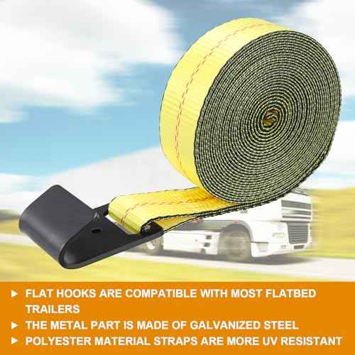 TLGREEN 4 Pack 2 in x 27 FT Flat Hook Ratchet Straps (11,000 lbs Break Strength), Heavy Duty Tie Down Straps for Trucks (Yellow)