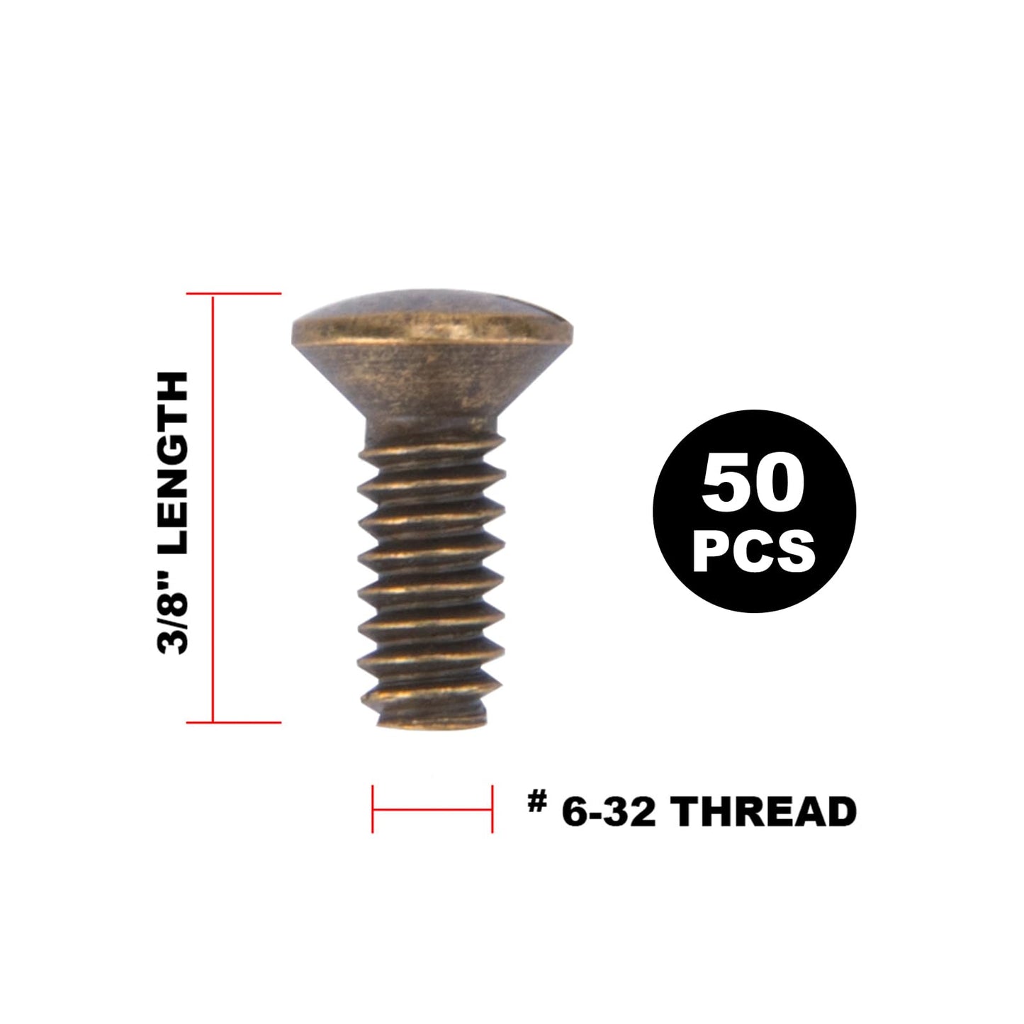 Henne Bery 3/8" Long 6-32 Thread, Oval Head Milled Slot Replacement Wall Plate Screws, 50 Pack, Antique Brass