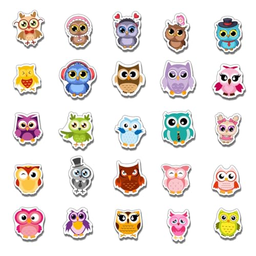 Pack 50 Pcs Funny Animal Cute Owl Stickers for Water Bottles Waterproof Laptop Luggage Computer Scrapbooking Teens Adults Girls Boys Aesthetic Sticker Packs Small Vinyl Decals