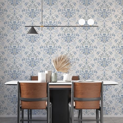 Wallpaper Peel and Stick Wallpaper for Home Decoration Kitchen Blue Wild Flower Removable Vinyl Self Adhesive Shelf Paper & Drawer Liner Roll House, Workshop & Office 17.3" x 118" TH8098-3