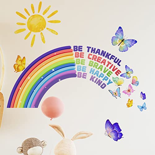 Rainbow Wall Decal for Kids Playroom Decor Colourful Butterflies Cloud Classroom Quotes Inspirational Nursery for Girls Bedroom Be Brave Be You