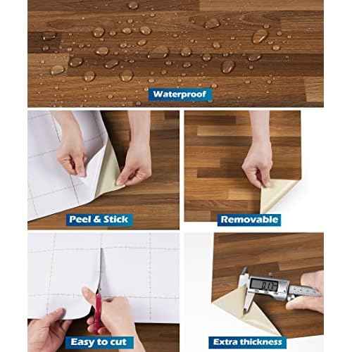 FunStick 36"x200" Large Butcher Block Countertop Contact Paper Waterproof Brown Wood Contact Paper for Cabinets Peel and Stick Countertops Wood Wallpaper for Kitchen Counter Top Covers Desk Vinyl Wrap