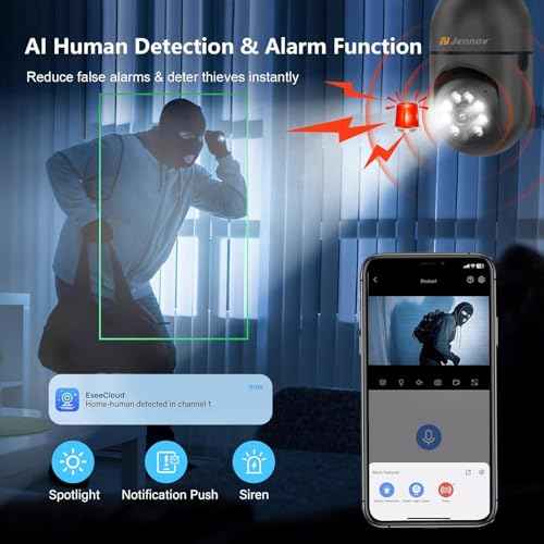 Jennov 2K Light Bulb Security Camera, Auto-Tracking Security Cameras Wireless Outdoor, 360¡Æ PTZ, Dual-Band WiFi (2.4G/5G), AI Human Detection, Indoor/Outdoor, E27 Socket-Powered, Compatible Alexa