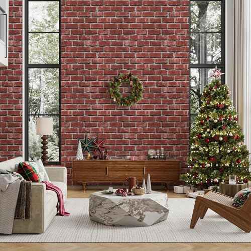 Red Brick Wallpaper Peel and Stick Contact Paper for Wall Faux 3D Brick Self Adhesive Contact Paper Rustic Removable Wallpaper for Fireplace Kitchen Bedroom Bathroom Waterproof 17.3inW 78.7inL