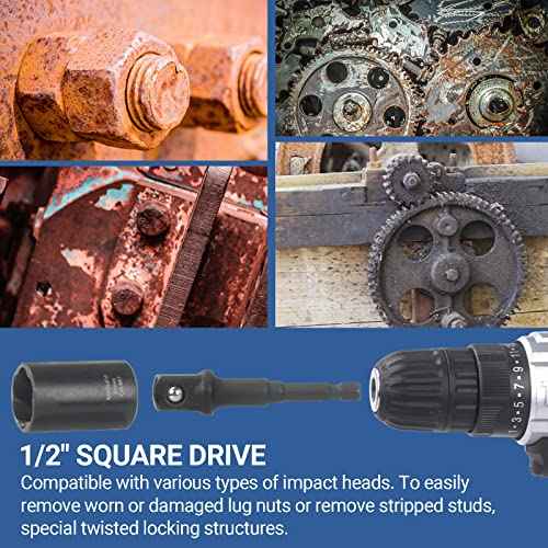 MABLEVI 13 PCS Bolt Extractor Set, 1/2" Drive Impact Lug Nut Remover Socket Tool with Center Punch Bar for Damaged, Frozen, Studs, Rusted, Rounded-Off Bolts & Screws