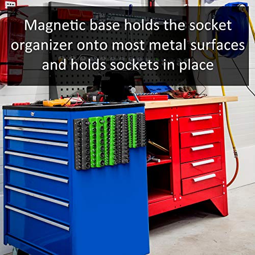Olsa Tools Magnetic Socket Organizer | 3 Piece Socket Holder Kit | 1/2-Inch, 3/8-Inch, & 1/4-Inch Drive | Metric Black | Holds 75 Sockets | Professional-Grade