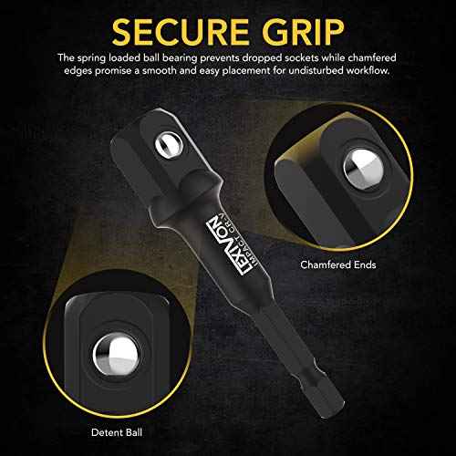 LEXIVON Impact Grade Socket Adapter Set, 6" Extension Bit With Holder | 3-Piece 1/4", 3/8", and 1/2" Drive, Adapt Your Power Drill To High Torque Impact Wrench (LX-102)