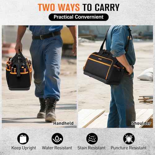 Electrician Tool Bag 17-Inch, 26-Pocket Large Tool Bags for Men Women with Waterproof Hard Bottom & Adjustable Shoulder Strap, Tool Bag Organizer for HVAC Craftsman Contractor Carpenter Electrician