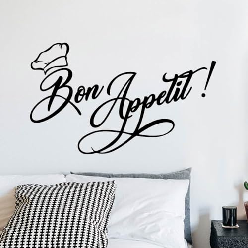 SUPERDANT Bon Appetit Wall Decor Eating Texts Wall Sticker Restaurant Wall Decals Vinyl Art Decor Eating Texts Peel and Stick Decals for Restaurant Dining Room Kitchen Large Decor