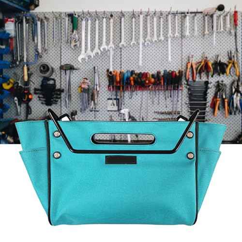Step Ladder Tool Bag, 600D Oxford Cloth with Multiple Pockets, Heavy Duty Folding Ladder Accessory Pouch for Electrician, Mechanic, Gardening, HVAC, Construction, Light Blue