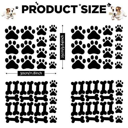 76 Pieces Dog Paw Decal Paw Print Sticker Dog Room Decor for Walls Pup Removable Vinyl Wall Sticker Decoration Animal Footprint for Nursery Bedroom Room Decor Art Mural DIY, Black
