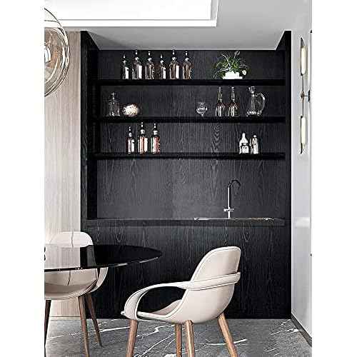 Black Wallpaper Wood Peel and Stick Self Adhesive Film Black Adhesive Paper Countertop Furniture Kitchen Wall Waterproof Removable Self Stick Vinyl Thickening Upgrade 15.8" x118"