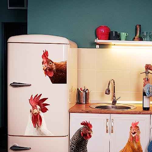 SUPERDANT Funny Rooster Wall Decals Farmhouse Cabinet 5pcs Chicken Wall Stickers Kitchen Outside Chicken Coop Farm Animals Wallpaper Art Realistic Style Peel and Stick Removable Farm Decoration