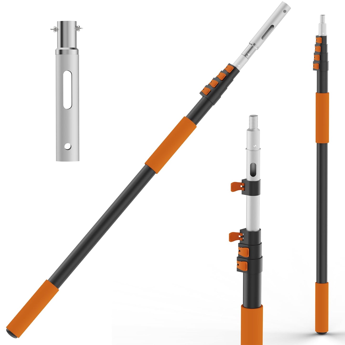 Buyplus Pool Pole - Upgraded 16 Foot Telescopic Extendable Swimming Pool Pole with 4-16FT Aluminium Heavy Duty Extension Pole for Skimmer Nets, Rakes, Brushes and Vacuum Heads, Universal 1.25", Orange