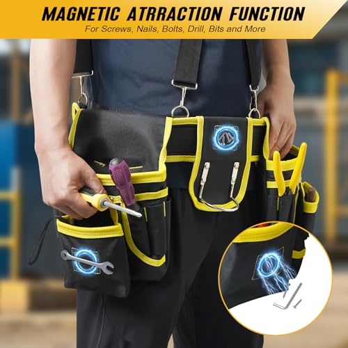 Tool Belts for Men with Suspenders - Magnetic Tool Pouch 26 Pockets Heavy Duty Work Belts - Detachable Adjustable Tool belt Pouch Bag for Electrician, Carpenter, Construction