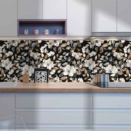 Vintage Dark Black Floral Peel and Stick Wallpaper Modern Botanical Flower Waterproof Removable Self Adhesive Vinyl Contact Wall Paper for Farmhouse Bathroom 17.7" X 70.8" Roll