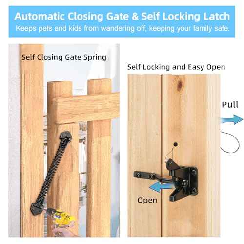 Fence Gate Kit Gate Hardware, 2 Set Anti Sag Gate Kit Gate Frame Cornor Brackets Kit with Self Closing Gate Springs Hings Latchs for Outdoor Garden Backyard Wooden Fence Deck Porch Gate
