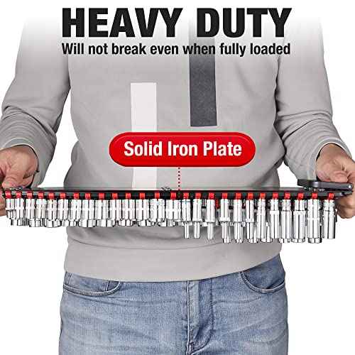 ALOANES 160-Piece Portable Socket Organizer Steel Tray, Heavy Duty Socket Holders with Handle, Socket Rack, 1/4-Inch x52 Clips, 3/8-Inch x 60 Clips, 1/2-Inch x 48 Clips, 2Packs Set (Blue&Red)