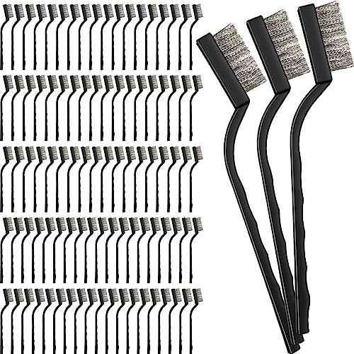 90 Pcs Mini Wires Brushes Set Curved Handle Wire Brush Small Metal Brush for Cleaning Metal Scrub Masonry for Cleaning Welding Slag and Rust Tool(Stainless Steel Wire)