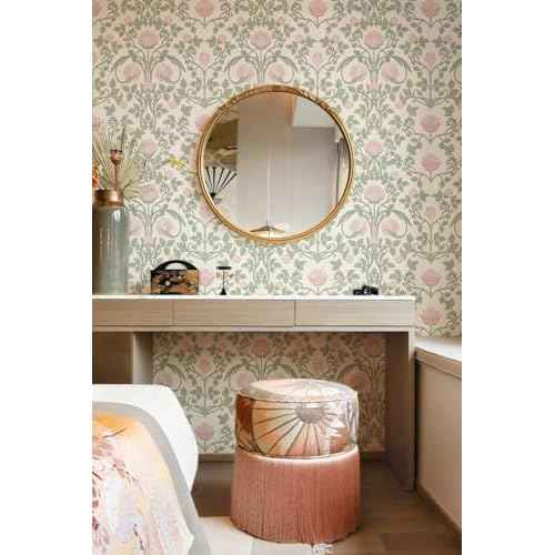Peel and Stick Wallpaper Pink Floral Damask Wallpaper for Bedroom Decorative Self Adhesive Shelf Drawer Liner