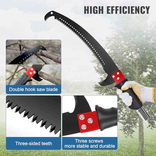 Manual Pole Saw 27ft Extendable Tree Pruner Manual Branches Trimmer Tree Branch Garden Tools Loppers Hand Pole Saws with Lightweight 8 Fiberglass Handles, for Pruning Palms and Shrubs