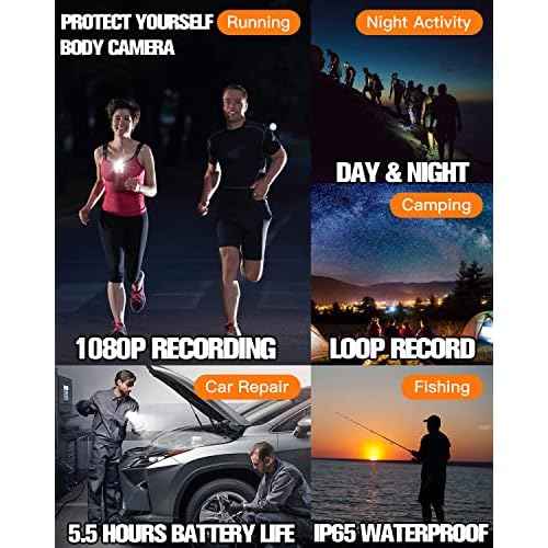 Body Camera with Audio & Video Recording - 1080P Mini Small Portable Sport 64G Cam Recorder - Flashlight Headlamp Waterproof Cam- for Child Pet Home Outdoor Fishing Camping (With Magnetic Lanyard)