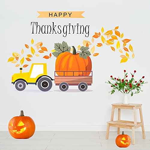5 Pieces Thanksgiving Wall Stickers Maple Leaves Blessed Wall Decals Thankful Autumn Pumpkin Window Clings Fall Harvest Wall Art Decor Wall Stickers for Kitchen DIY Living Room Bedroom