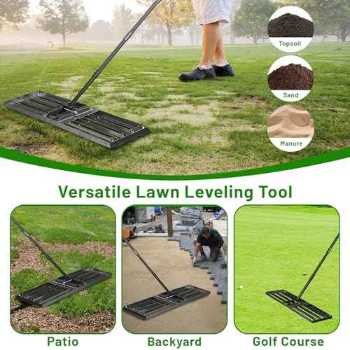Lawn Leveling Rake 34"x9.5",Lawn Leveling Tool with 68" Long Adjustable Stainless Steel Handle for Leveling Soil,Grass,Sand or Dirt,Heavy Duty Lawn Leveler for Backyard,Garden,Golf Course,Farm,Pasture