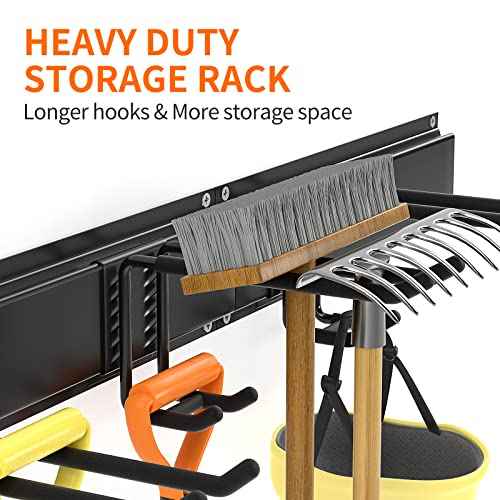 Garage Tool Organizer Wall Mount, Yard Garden Tool Organizer, Adjustable Tool Storage Rack with 4 Heavy Duty Steel Hooks, Max Load 200lbs Garage Organization, Black